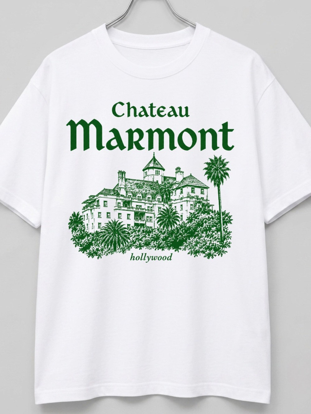 White Chateau Marmont Graphic Tee Classic Green Print T-Shirt For Unisex